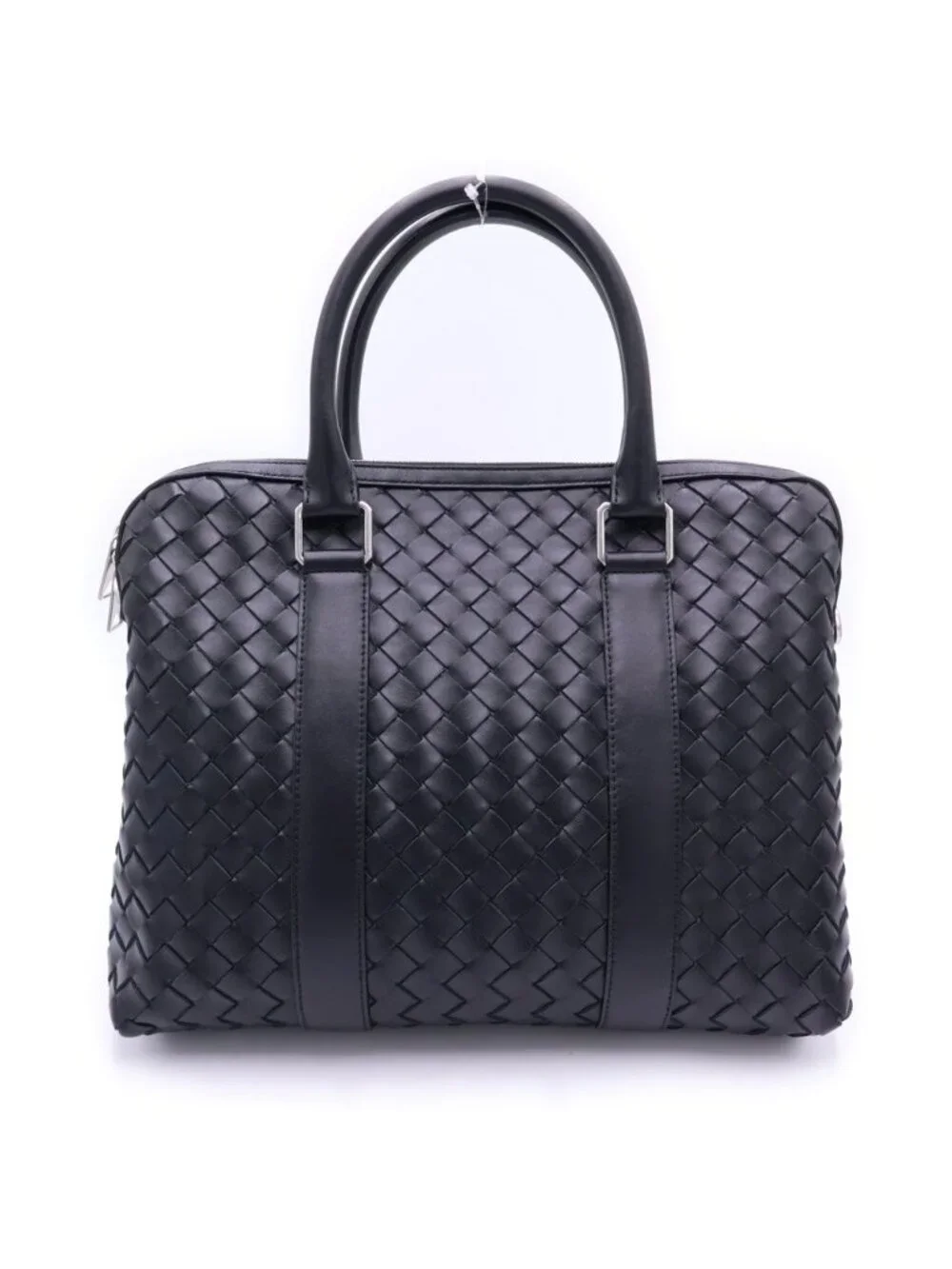 Bottega Veneta Intrecciato Briefcase Business Shoulder Bag Black Leather Silver